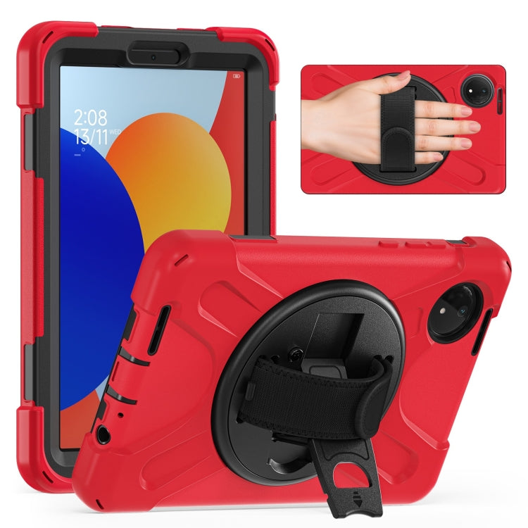 Funda Híbrida de Silicona con Soporte Giratorio para Tableta Xiaomi Redmi Pad Se 8.7 con Correa para El Hombro (Roja)