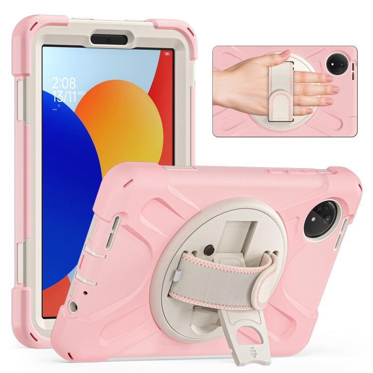 Funda Híbrida de Silicona con Correa para El Hombro y Soporte Giratorio para Xiaomi Redmi Pad Se 8.7 (Rosa Cerezo)