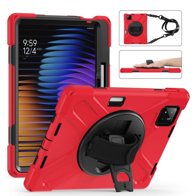 Funda Híbrida de Silicona con Correa para El Hombro para Xiaomi Pad 7/7 Pro, con Soporte Giratorio para Tableta y PC (Roja)
