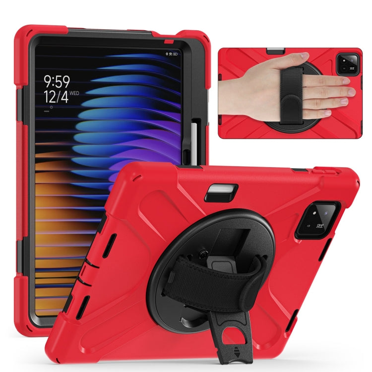 Funda Híbrida de Silicona con Correa para El Hombro para Xiaomi Pad 7/7 Pro, con Soporte Giratorio para Tableta y PC (Roja)