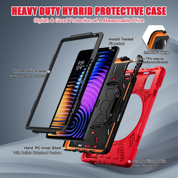 Funda Híbrida de Silicona con Correa para El Hombro para Xiaomi Pad 7/7 Pro, con Soporte Giratorio para Tableta y PC (Roja)