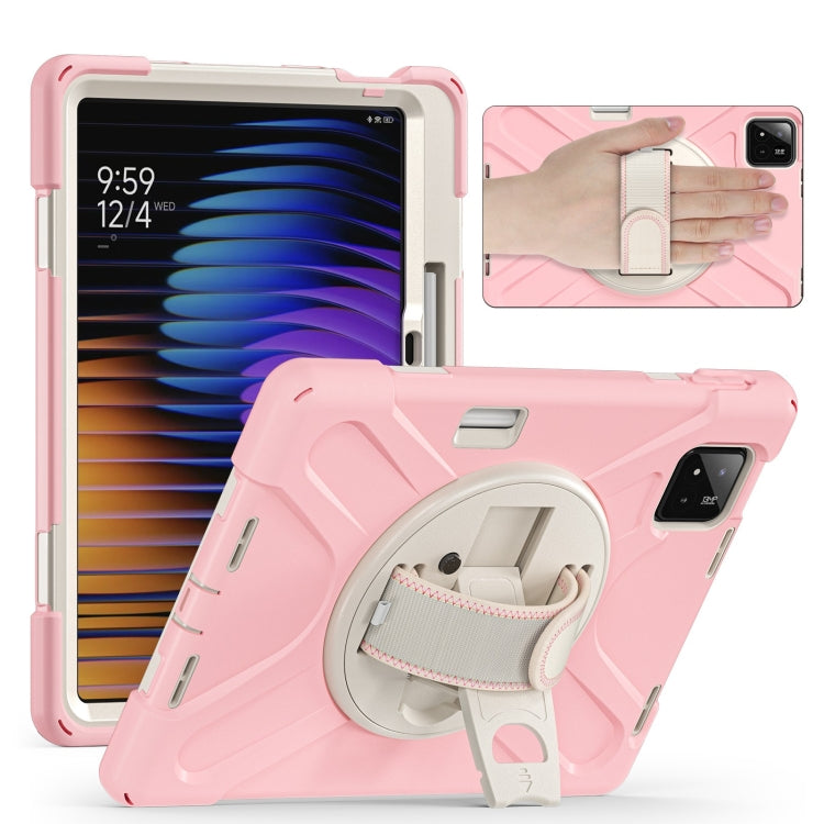 Funda Híbrida de Silicona con Correa para El Hombro y Soporte Giratorio para Xiaomi Pad 7/7 Pro (Rosa Cerezo)