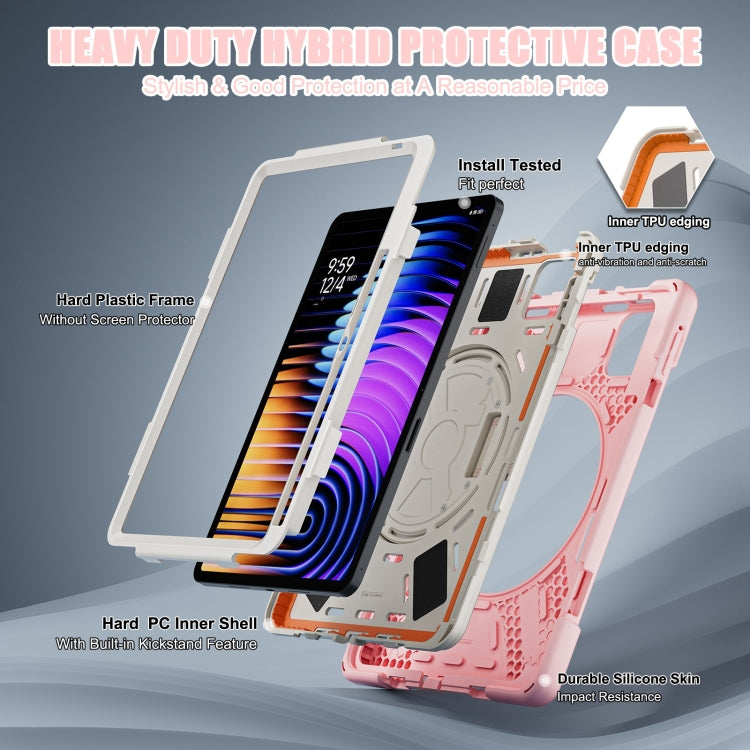Funda Híbrida de Silicona con Correa para El Hombro y Soporte Giratorio para Xiaomi Pad 7/7 Pro (Rosa Cerezo)