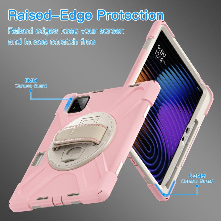 Funda Híbrida de Silicona con Correa para El Hombro y Soporte Giratorio para Xiaomi Pad 7/7 Pro (Rosa Cerezo)