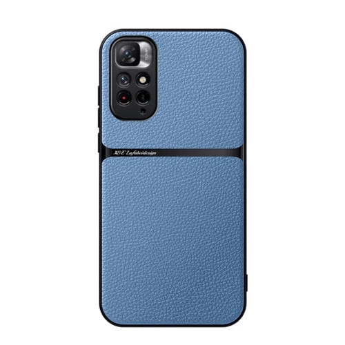 Funda para Teléfono Redmi Note 11 4G de Piel de Lichi con Cobertura Total Magnética y a Prueba de Golpes (Azul)