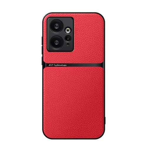 Funda para Teléfono Redmi Note 12 4G Global Litchi de Cuero con Cobertura Total Magnética a Prueba de Golpes (Rojo)
