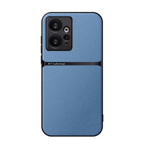 Funda para Teléfono Redmi Note 12 4G Global Litchi de Cuero con Cobertura Total Magnética a Prueba de Golpes (Azul)