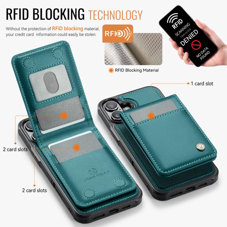 Estuche para Teléfono Jeehood J06 con Tarjetero Rfid Magsafe Estilo Británico para iPhone 16 Plus (Verde)