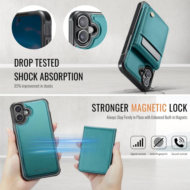 Estuche para Teléfono Jeehood J06 con Tarjetero Rfid Magsafe Estilo Británico para iPhone 16 Plus (Verde)