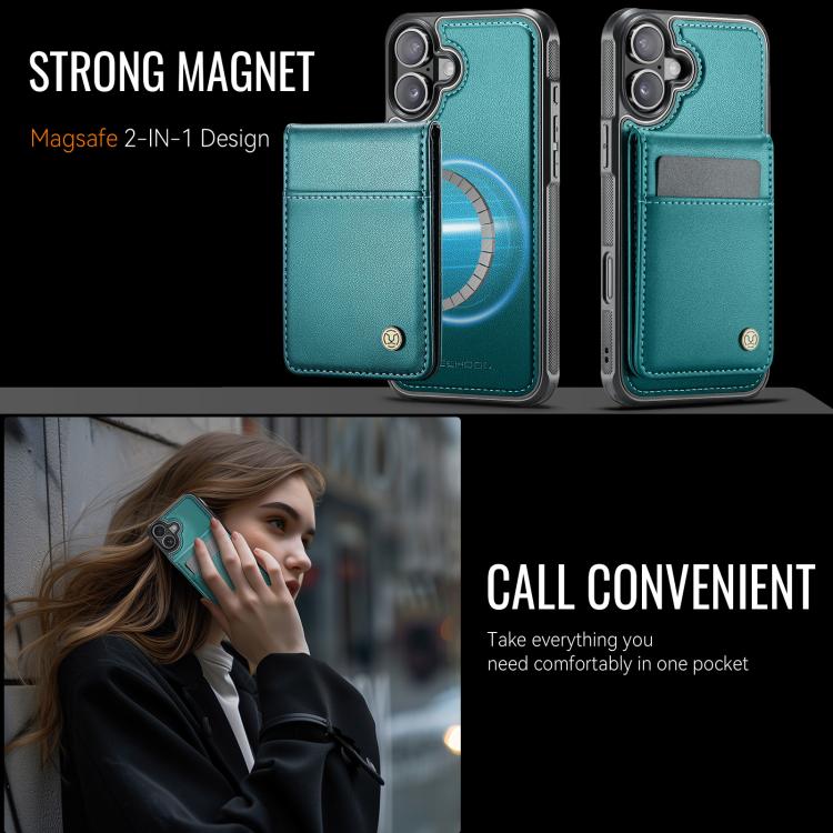 Estuche para Teléfono Jeehood J06 con Tarjetero Rfid Magsafe Estilo Británico para iPhone 16 Plus (Verde)