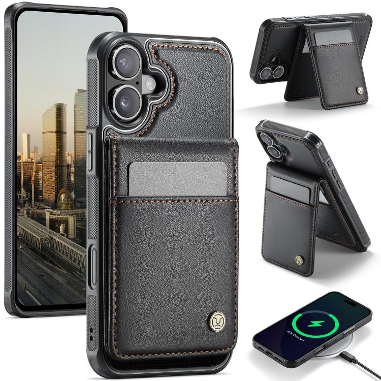 Estuche para Teléfono Jeehood J06 con Tarjetero Rfid Magsafe para iPhone 16 (Negro)