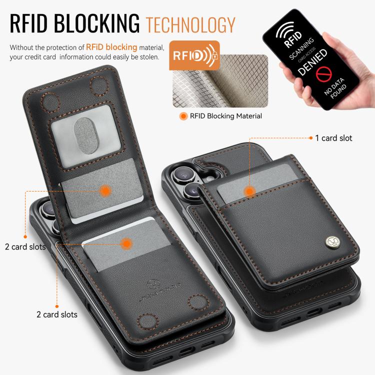 Estuche para Teléfono Jeehood J06 con Tarjetero Rfid Magsafe para iPhone 16 (Negro)