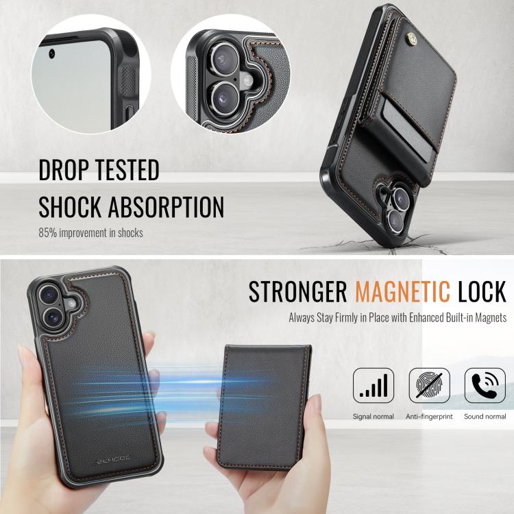 Estuche para Teléfono Jeehood J06 con Tarjetero Rfid Magsafe para iPhone 16 (Negro)