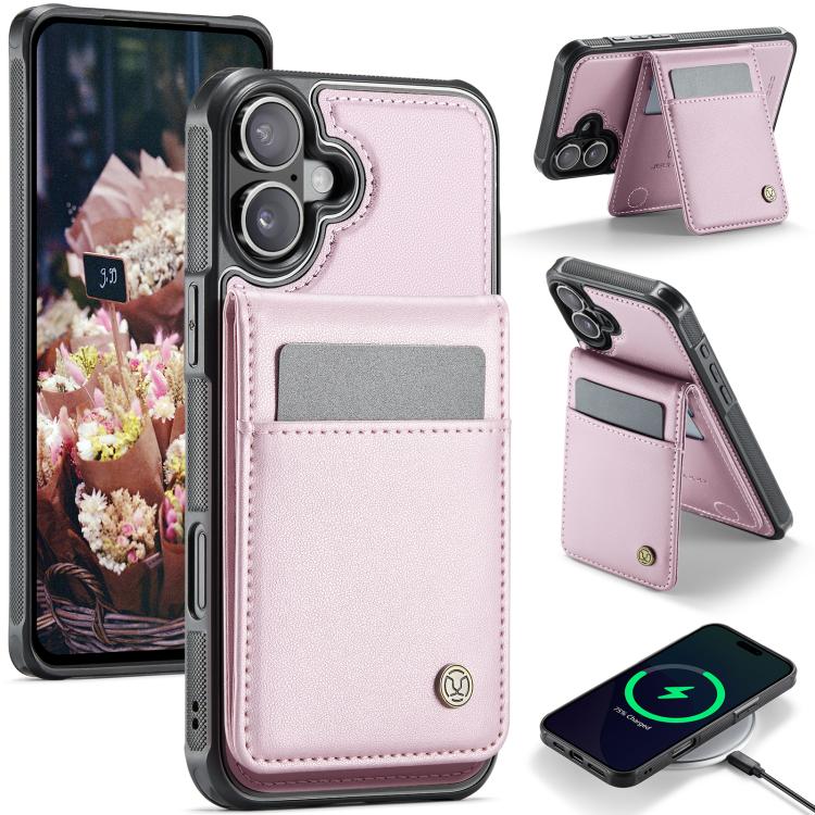 Estuche para teléfono Jeehood J06 con tarjetero RFID Magsafe para iPhone 16 (Rosa)