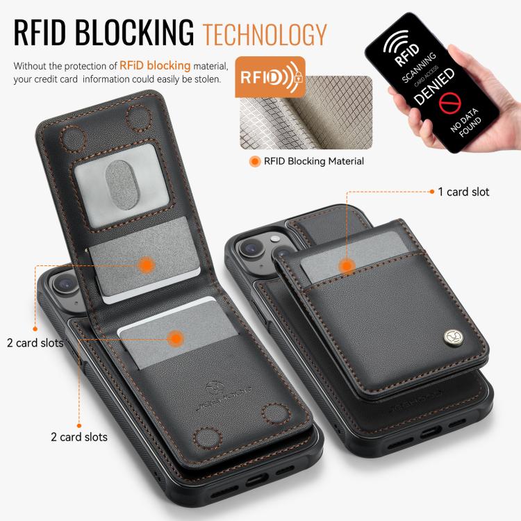 Estuche para Teléfono Jeehood J06 para iPhone 15 Plus con Tarjetero Rfid Magsafe (Negro)