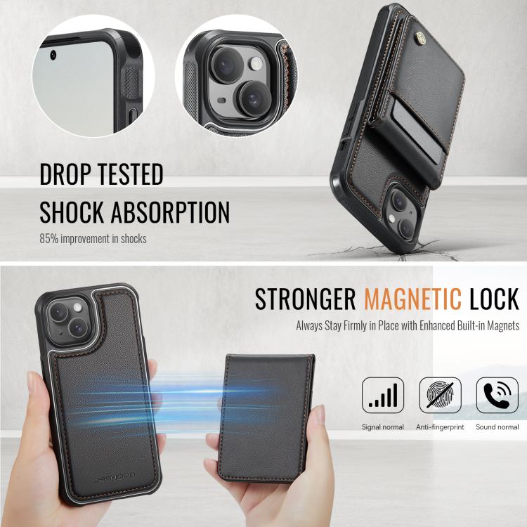 Estuche para Teléfono Jeehood J06 para iPhone 15 Plus con Tarjetero Rfid Magsafe (Negro)