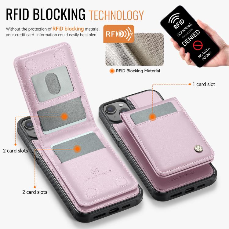 Funda de Pu para iPhone 14 Jeehood J06 con Tarjetero Rfid Magsafe Estilo Británico (Rosa)