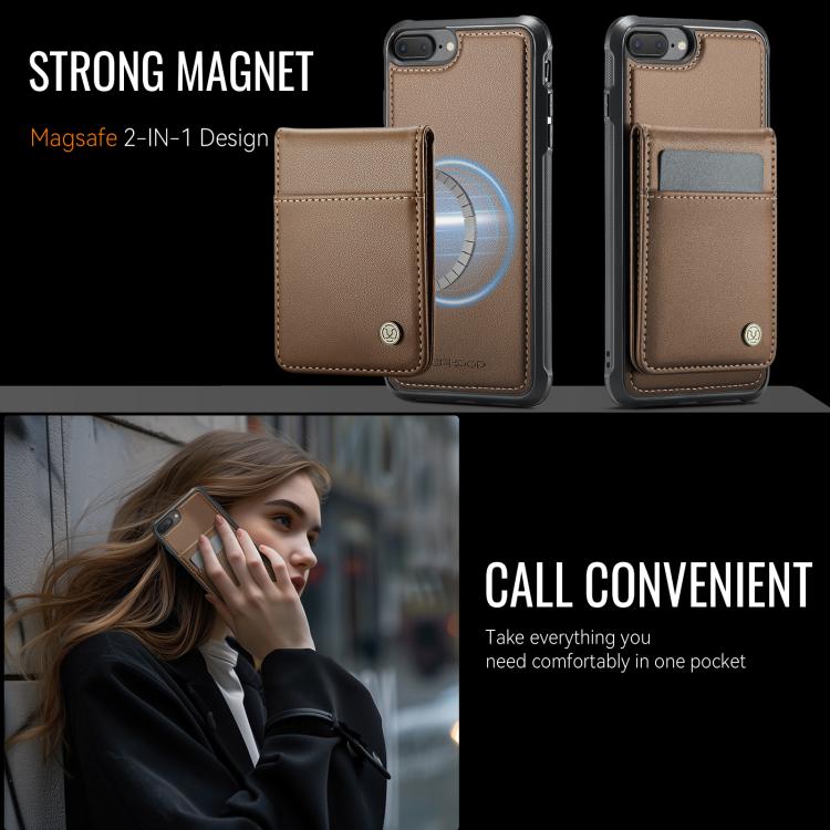 Estuche para Teléfono Jeehood J06 con Tarjetero RFID Magsafe para iPhone 8 Plus/7 Plus (Marrón)