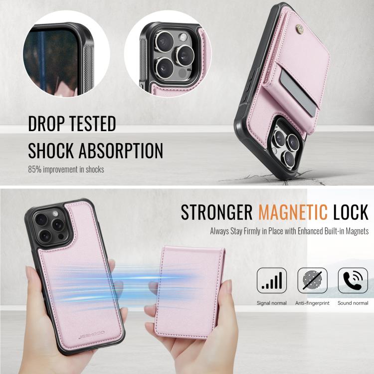Estuche para Teléfono Jeehood J06 para iPhone 15 Pro Max con Tarjetero Rfid Magsafe (Rosa)