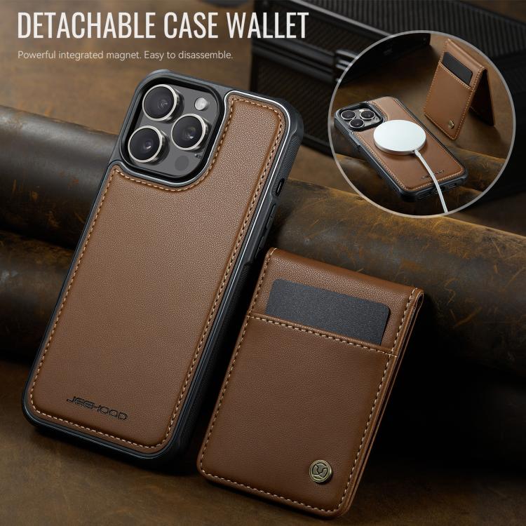 Estuche para Teléfono Jeehood J06 para iPhone 14 Pro Max con Tarjetero Rfid Magsafe Estilo Británico (Marrón)