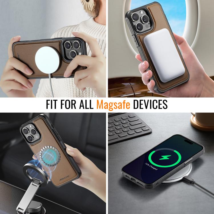 Estuche para Teléfono Jeehood J06 para iPhone 14 Pro Max con Tarjetero Rfid Magsafe Estilo Británico (Marrón)