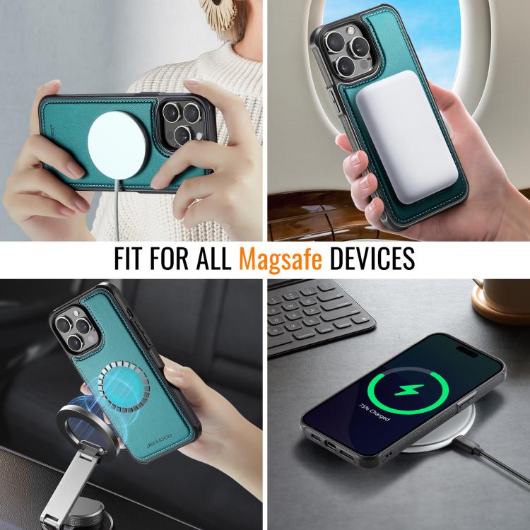 Estuche para Teléfono Jeehood J06 para iPhone 14 Pro Max con Tarjetero RFID Magsafe Estilo Británico (Verde)