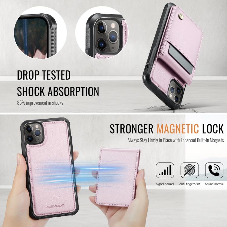 Estuche para Teléfono Pu Jeehood J06 Tarjetero Rfid Magsafe Estilo Británico para iPhone 11 Pro (Rosa)