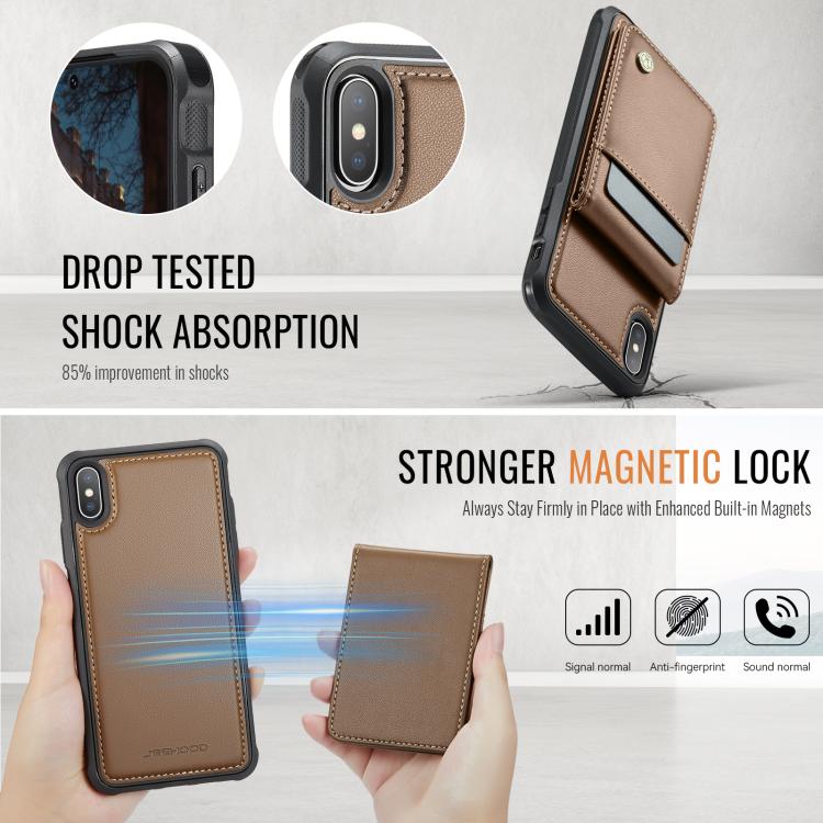 Estuche para Teléfono Jeehood J06 con Tarjetero Rfid Magsafe para iPhone X/Xs (Marrón)