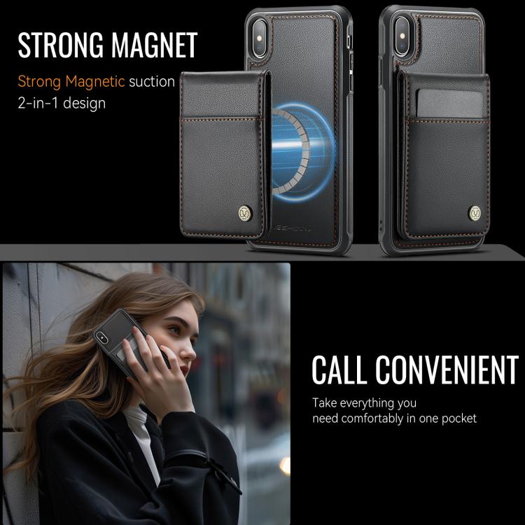 Estuche para Teléfono Jeehood J06 Pu con Tarjetero Rfid Magsafe iPhone X/Xs (Negro)