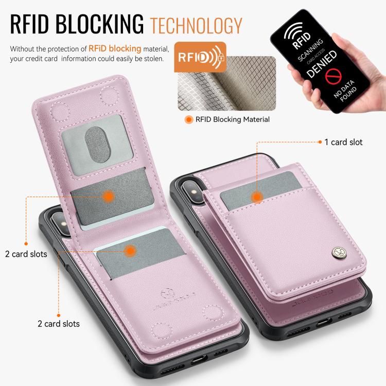 Estuche para teléfono Jeehood J06 con tarjetero RFID Magsafe para iPhone X/Xs (Rosa)