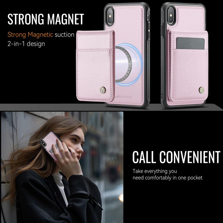 Estuche para teléfono Jeehood J06 con tarjetero RFID Magsafe para iPhone X/Xs (Rosa)