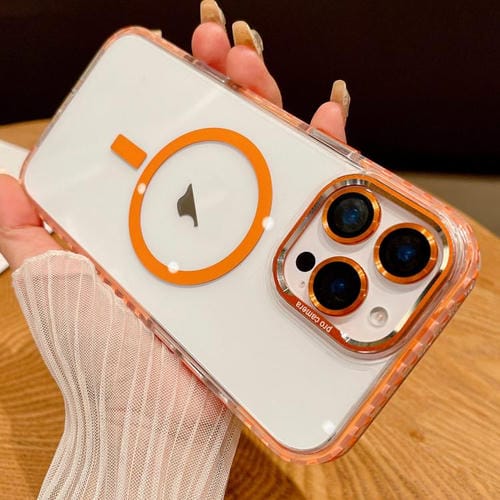 Funda para iPhone 13 Pro Protección Magsafe Transparente Película para Lentes (Naranja)