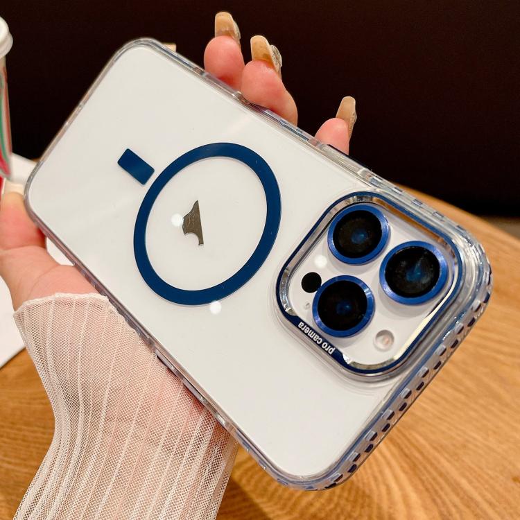 Funda Transparente Magsafe para iPhone 14 Pro con Película para Lente (Azul)
