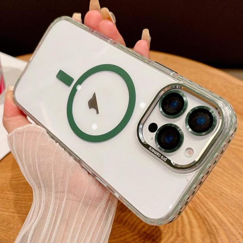 Funda Transparente Magsafe para iPhone 14 Pro con Película para Lente (Verde)