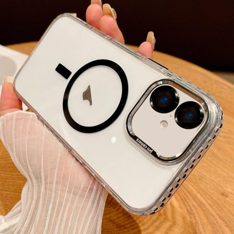 Funda para iPhone 16 Plus Transparente con Protección Magsafe y Película para Lentes (Negra)