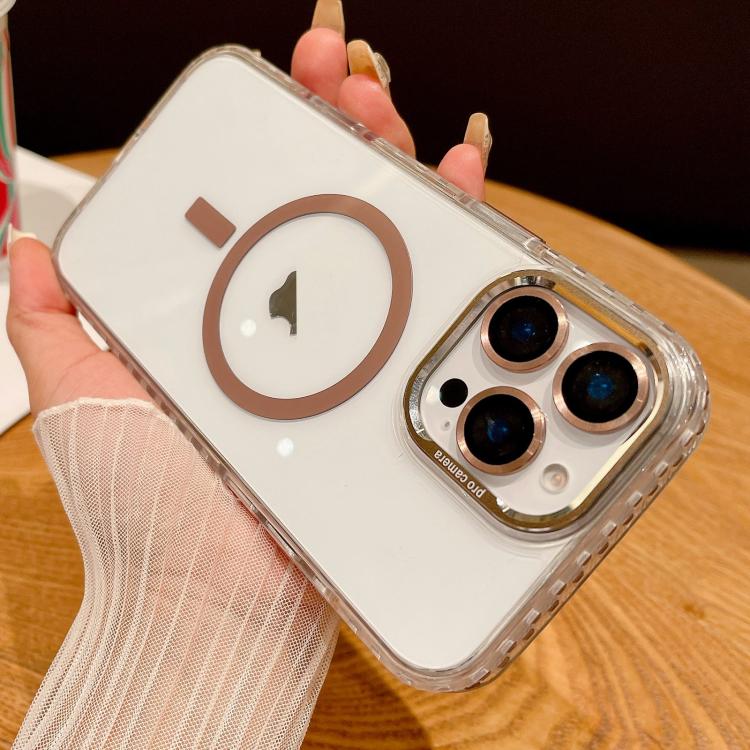 Funda Transparente Magsafe para iPhone 16 Pro Max con Película para Lente (Oro Titanio)