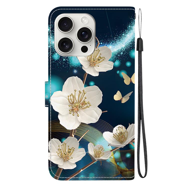 Funda de Cuero para iPhone 16 Pro Max con Dibujo de Colores y Textura de Cristal (Magnolia)