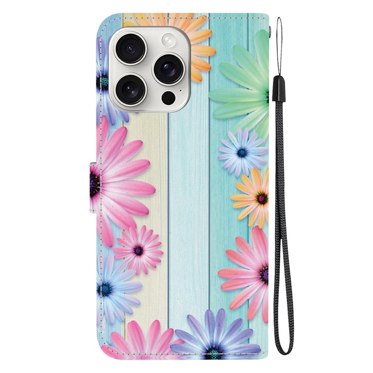 Funda de Cuero iPhone 16 Pro Max Dibujo Colores Textura Cristal (Girasoles)