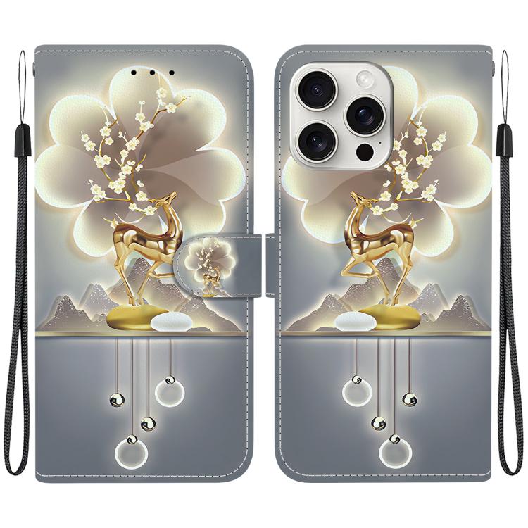 Funda de Cuero para iPhone 16 Pro con Dibujo de Colores y Textura de Cristal (Ciervo Sika)