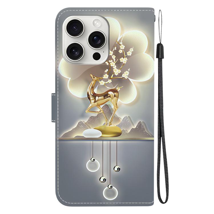 Funda de Cuero para iPhone 16 Pro con Dibujo de Colores y Textura de Cristal (Ciervo Sika)