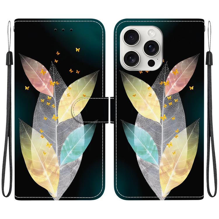 Funda de Cuero iPhone 16 Pro Dibujo Colores Textura Cristal (Hojas de Colores)