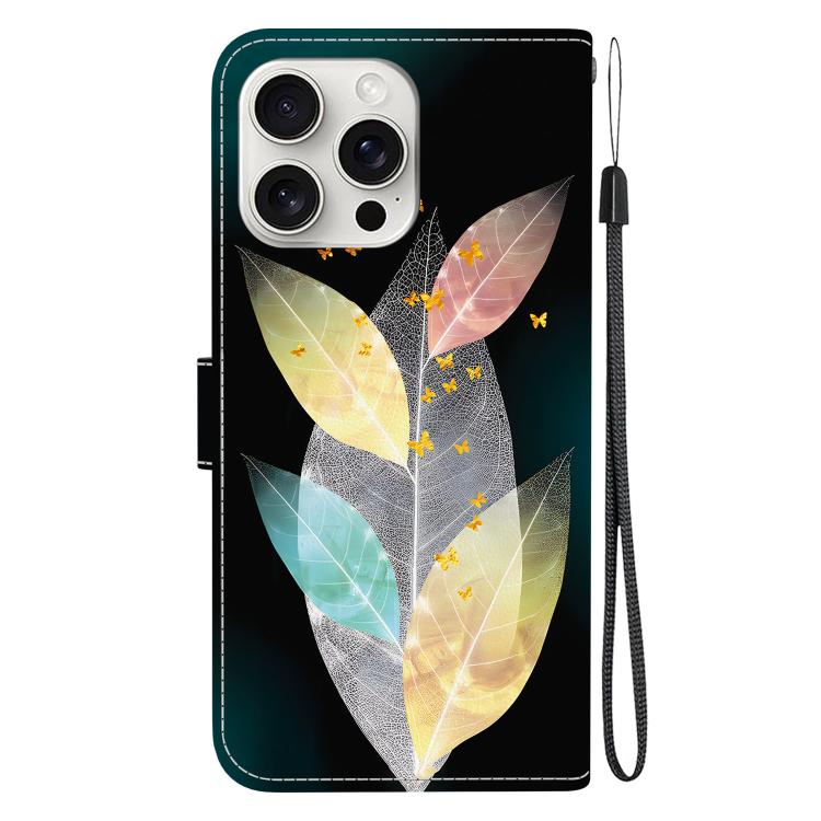 Funda de Cuero iPhone 16 Pro Dibujo Colores Textura Cristal (Hojas de Colores)