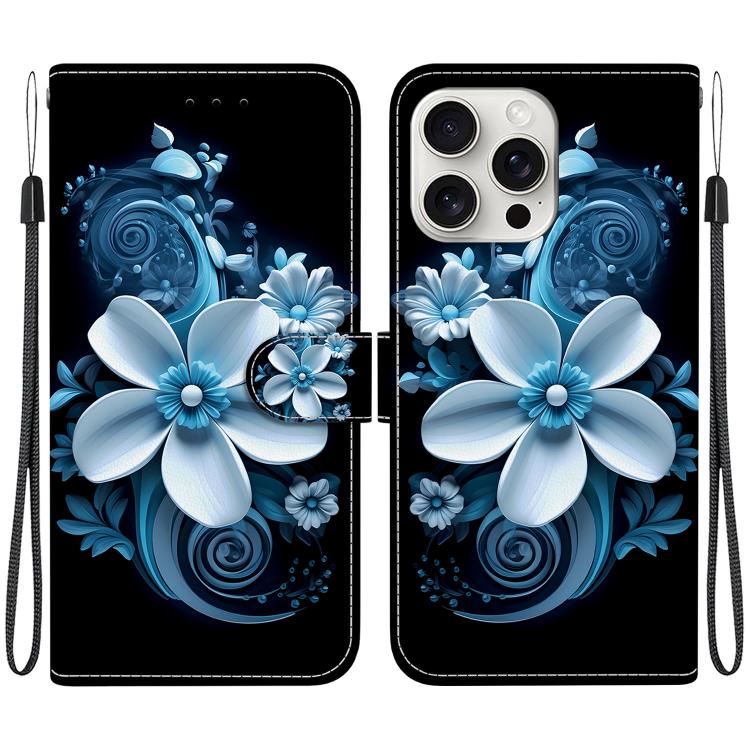 Funda de Cuero iPhone 16 Pro Dibujo Colores Textura Cristal (Orquídea Negra)
