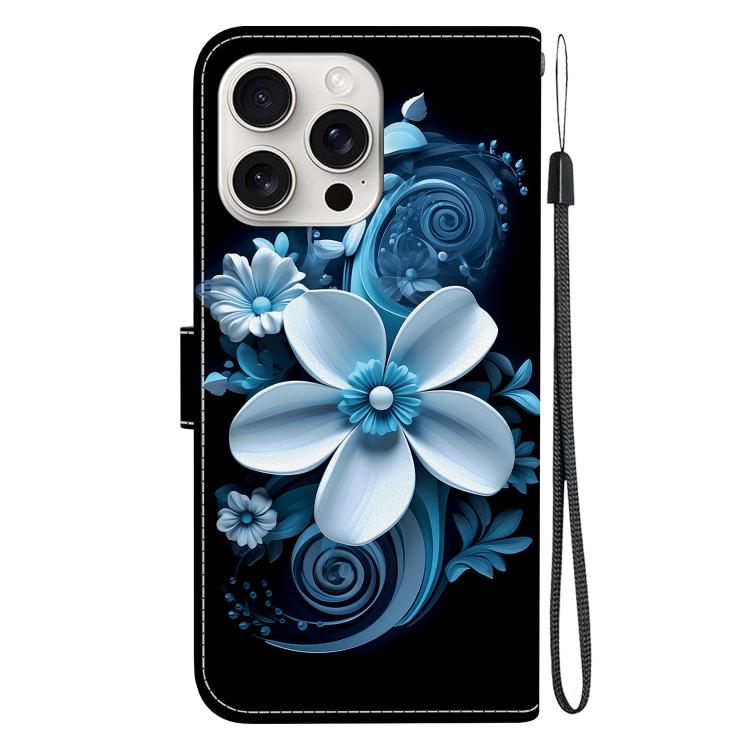 Funda de Cuero iPhone 16 Pro Dibujo Colores Textura Cristal (Orquídea Negra)