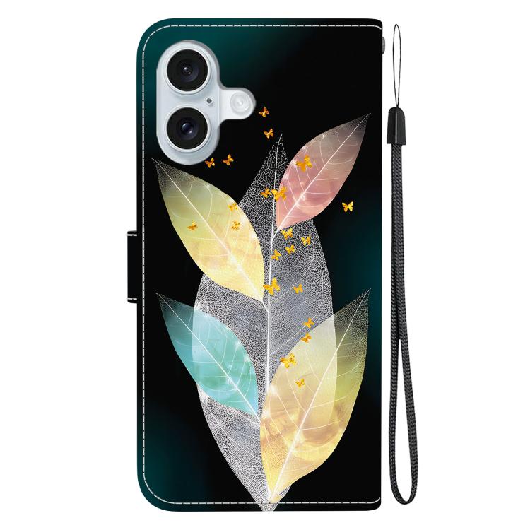 Funda de Cuero para iPhone 16 Plus con Dibujo de Colores y Textura de Cristal (Hojas de Colores)