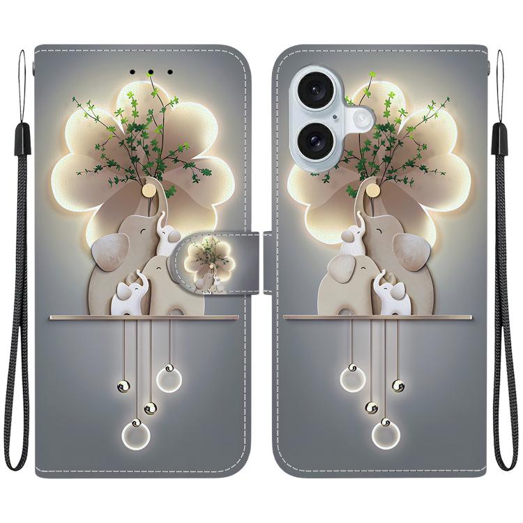 Funda de Cuero para iPhone 16 con Dibujo de Colores y Textura de Cristal (Tres Ciervos)