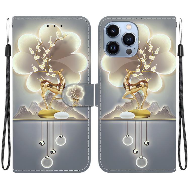 Funda de Cuero para iPhone 15 Pro Max con Dibujo de Colores y Textura de Cristal (Ciervo Sika)