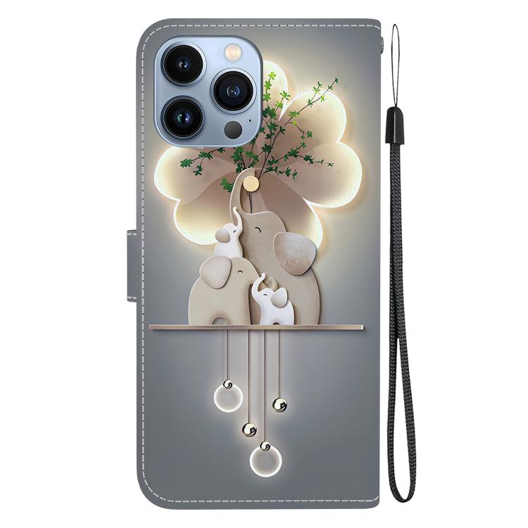 Funda de Cuero iPhone 15 Pro Max Dibujo Colores Textura Cristal (Tres Ciervos)