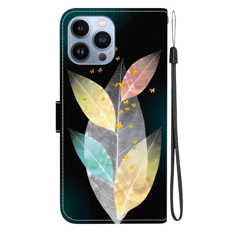 Funda de Cuero iPhone 15 Pro Max Dibujo de Colores Textura de Cristal (Hojas de Colores)