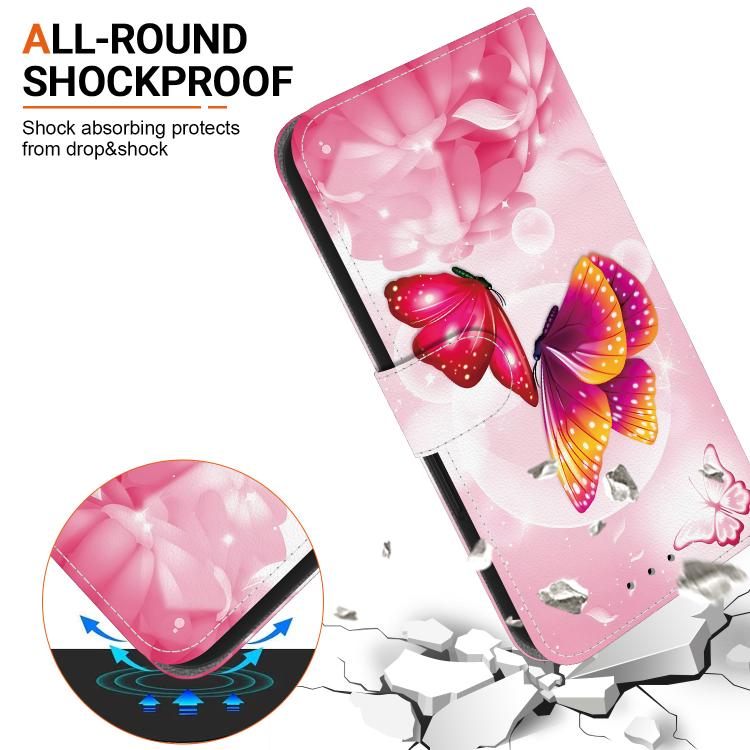 Funda de Cuero para iPhone 15 Pro Max con Dibujo de Colores y Textura de Cristal (Mariposas Rosas)